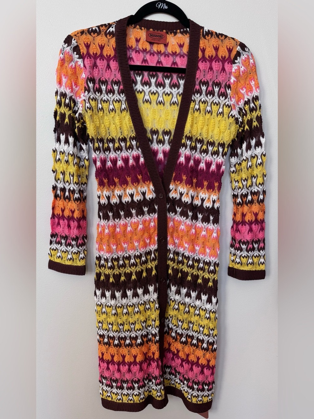 Missoni Crochet-Knit Multicolored Zig-Zag Cardigan
